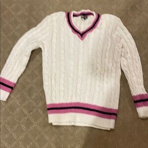 Women's White Sweater with Pink Accents